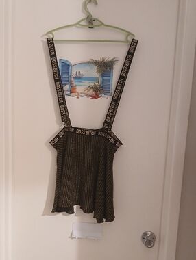 'Boss' Glitter Stripe Suspender Mini Skiry One-Piece - Black & Gold